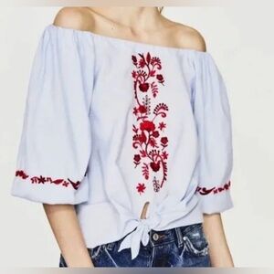 Zara Trafaluc Collection Blue Off The Shoulder Shirt Size S